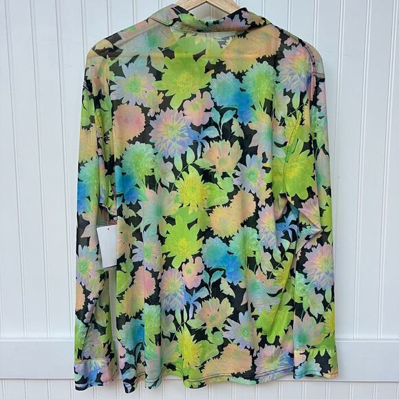 BP. NWT Floral Mesh Button Down Blouse Colorful Bright Tropical Women's S New - Picture 3 of 9